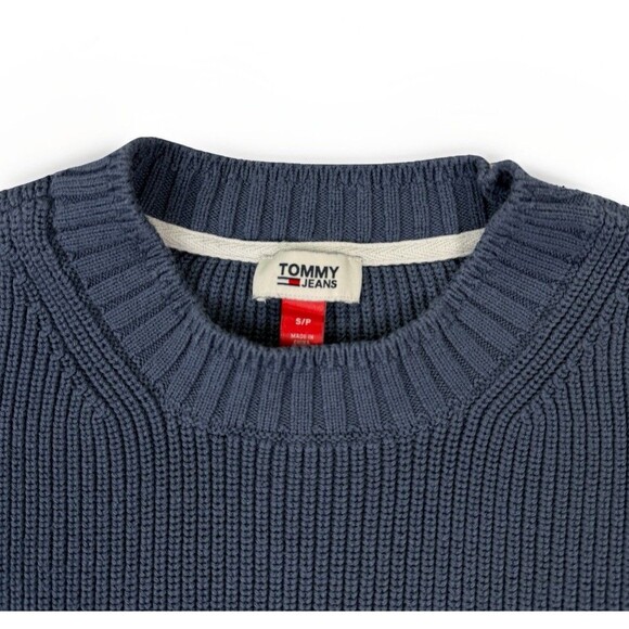 Tommy Hilfiger Cropped Sweater Dusty Blue Y2K Tommy Jeans Preppy Twee Streetwear - Picture 3 of 9